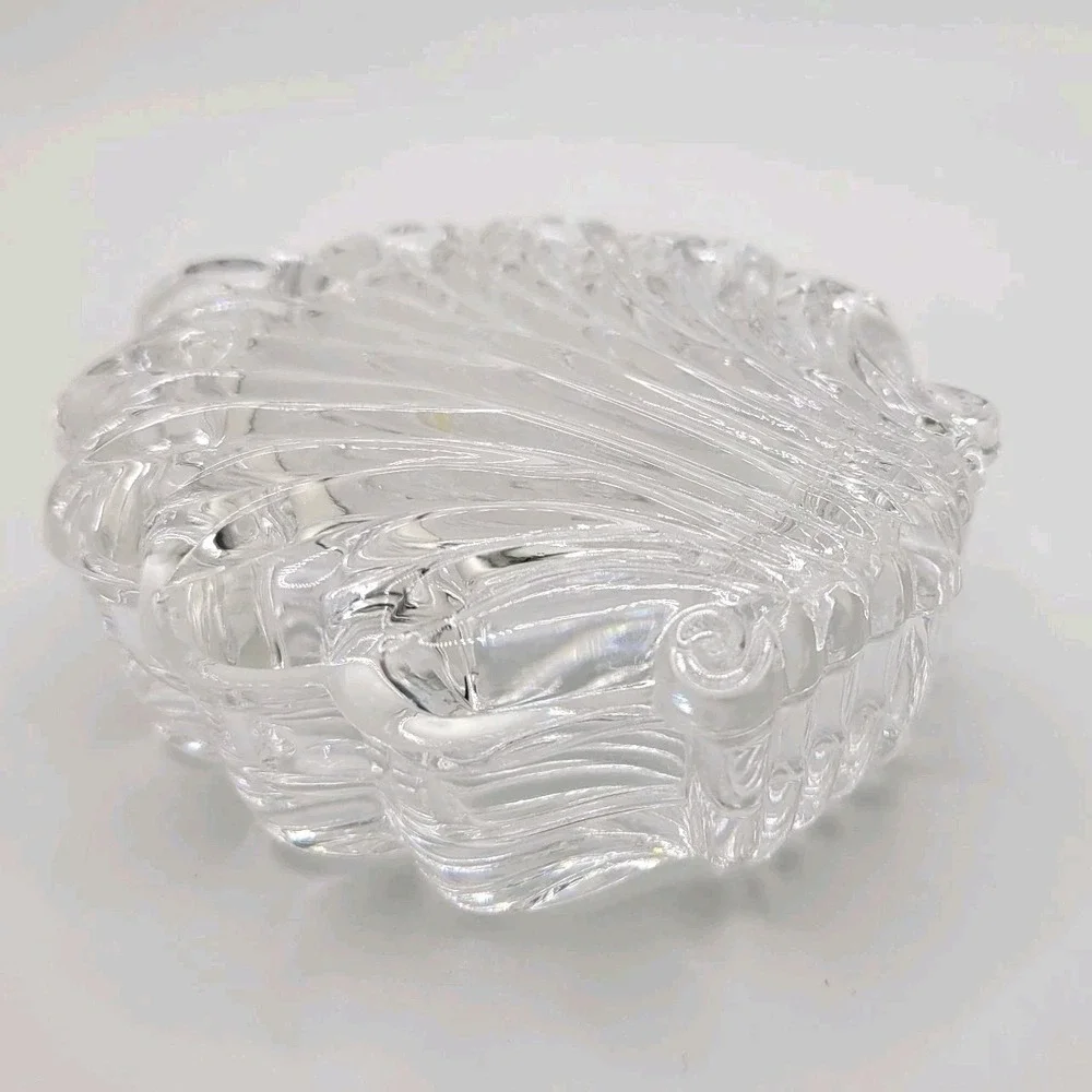 Crystal Shell Trinket Box With‎ Lid Clear Glass Seashell Jewelry Dish
